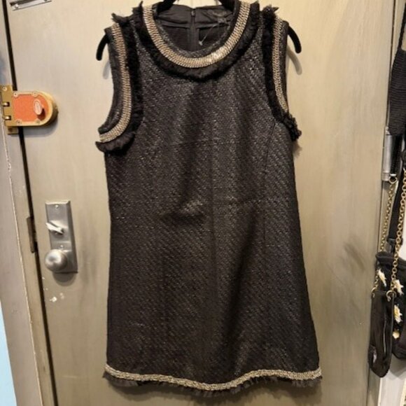 Retro 1960s midcentury Tweed Mini Shift dress embroidered with gold chains - NWT - Picture 1 of 16